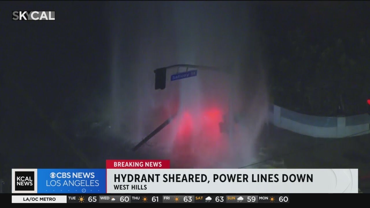 Driver knocks down power lines and shears hydrant in violent crash