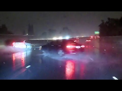 Caught on Dash Cam: Vehicle Hydroplanes, Spins Out on 101 Freeway