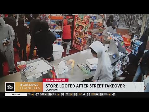 Surveillance footage shows moments mob loots Compton bakery