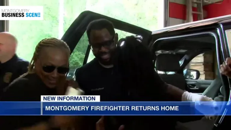 Firefighter injured in Montgomery fire returns home