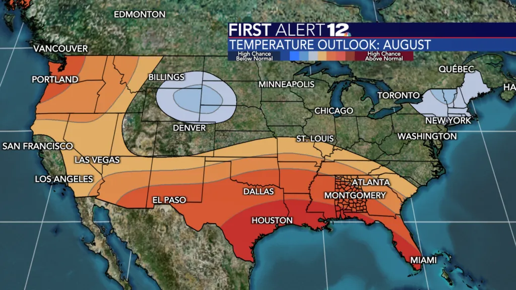 August has a good probability of finishing warmer than normal across the Deep South