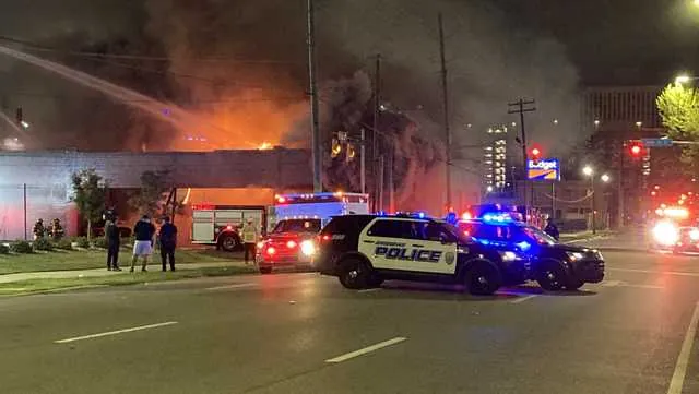 In downtown Birmingham, firefighters are battling a large fire