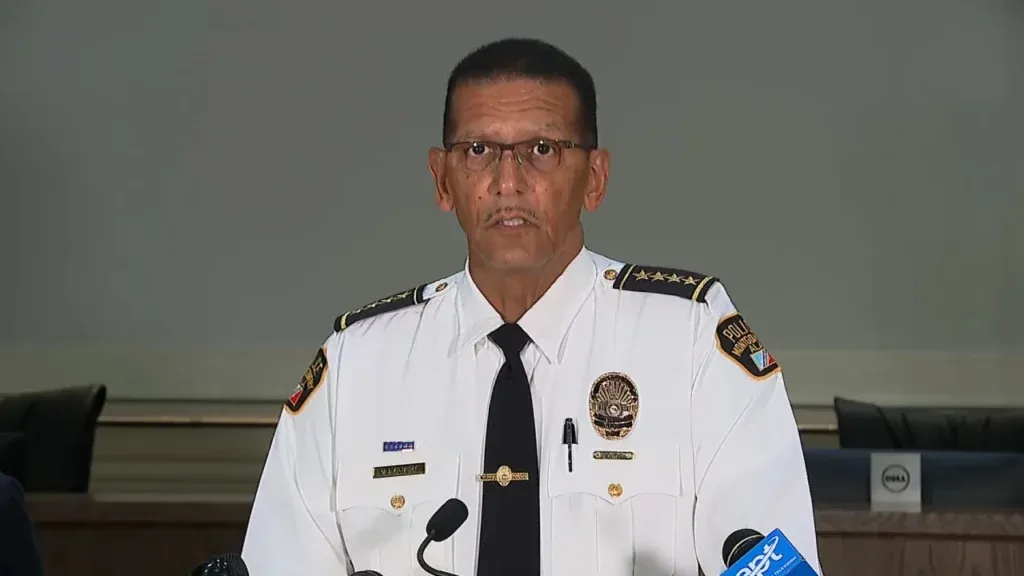 Montgomery Police Chief Darryl J. Albert addresses the media on Tuesday after the riverfront brawl. 