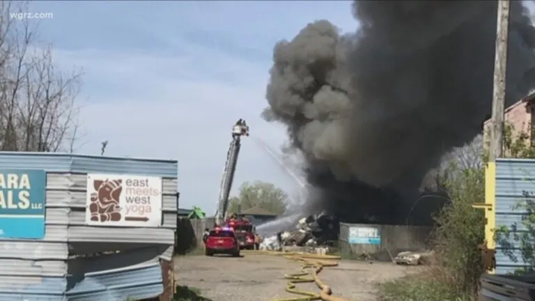A fire breaks out at the Niagara Metals scrapyard