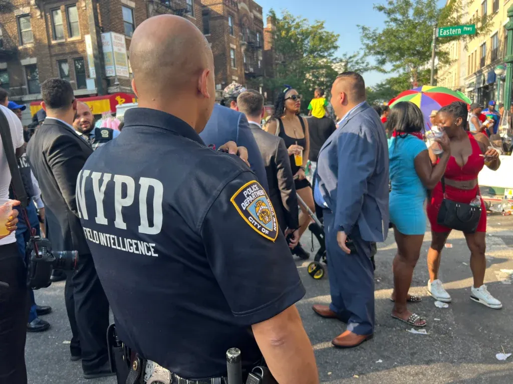 An NYPD officer blocks off an area at the West Indian Day Parade on Sept. 4, 2023.