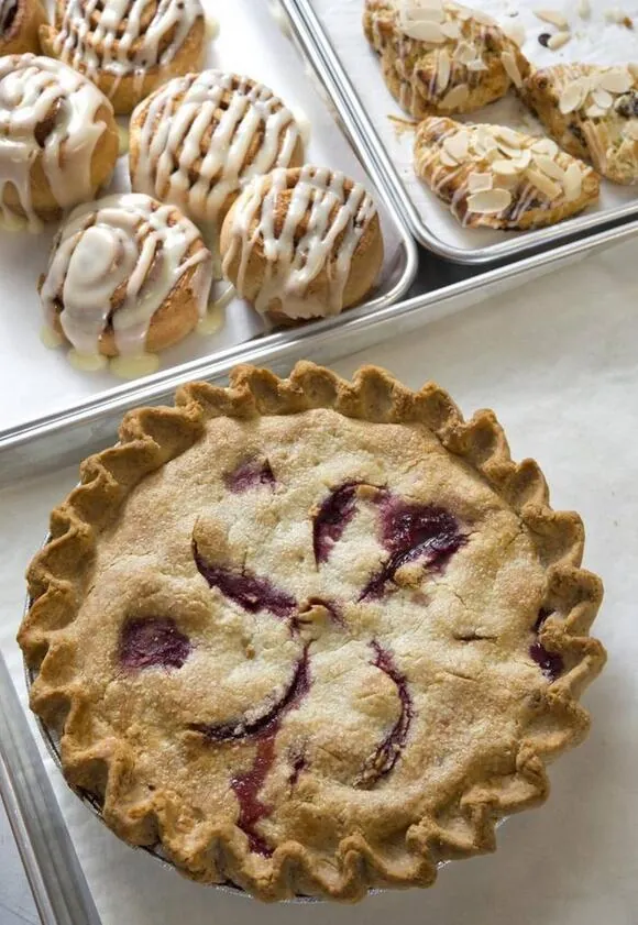 Gluten-free cinnamon rolls, scones and a cherry pie, made by Emily Kate’s. Tammy