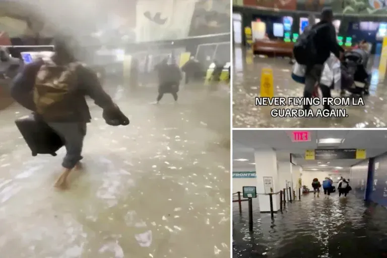Wild videos show flooded LaGuardia Airport terminal, travelers attempting to flee ankle-deep waters