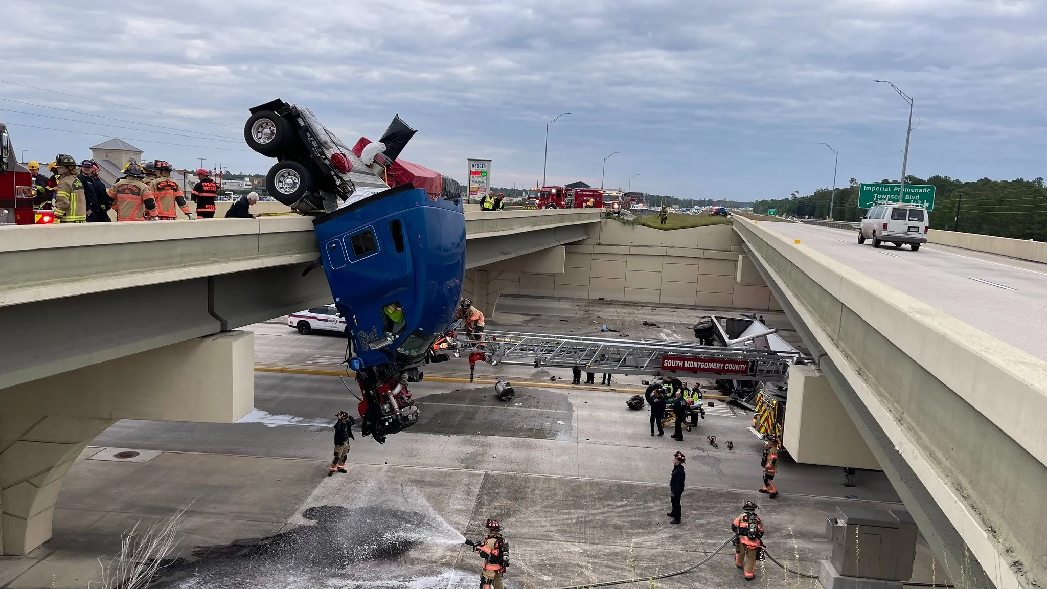 Truck Hangs Off Houston Overpass in Scary Moment