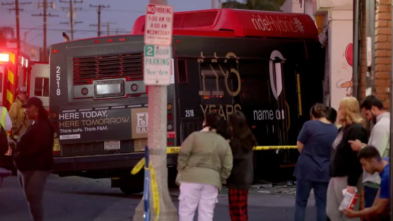 14 people injured after bus crashes into a Long Beach restaurant