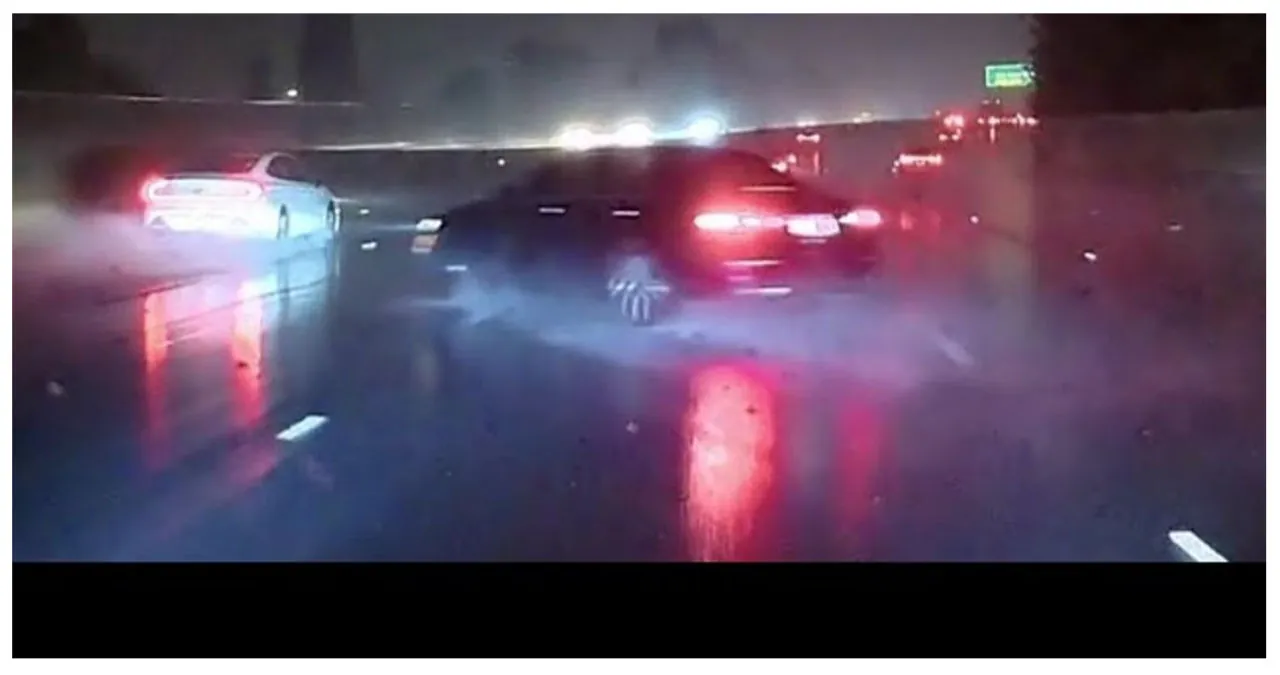 Dash Cam Footage Captures Vehicle Hydroplaning and Spinning Out on 101 Freeway