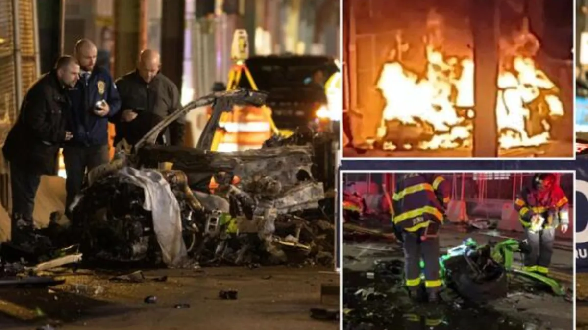 Lamborghini burns after NYC crash kills 21, in distressing footage.