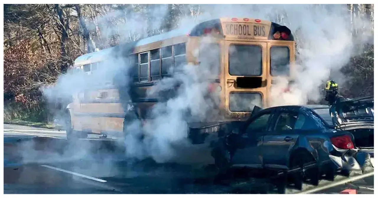 School bus carrying 23 students in Maryland catches fire following collision on DC beltway