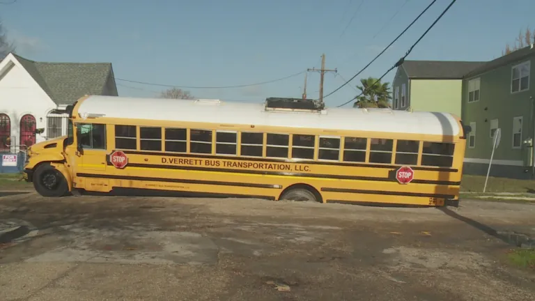 School Bus With Students Got Caught In A Pothole Tuesday And Sank