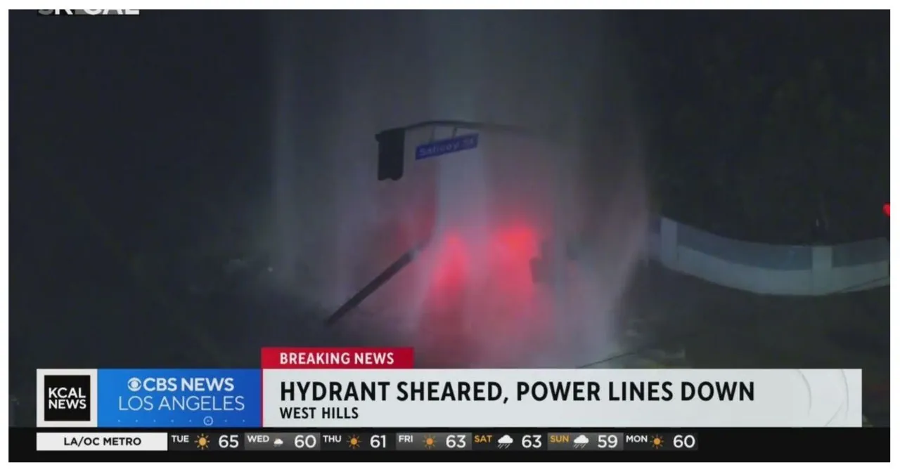 Violent Crash Results In Driver Hitting Power Lines And Shearing Hydrant