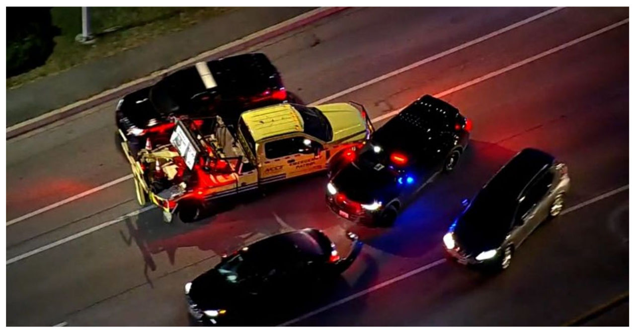 Stolen tow truck takes off on highway