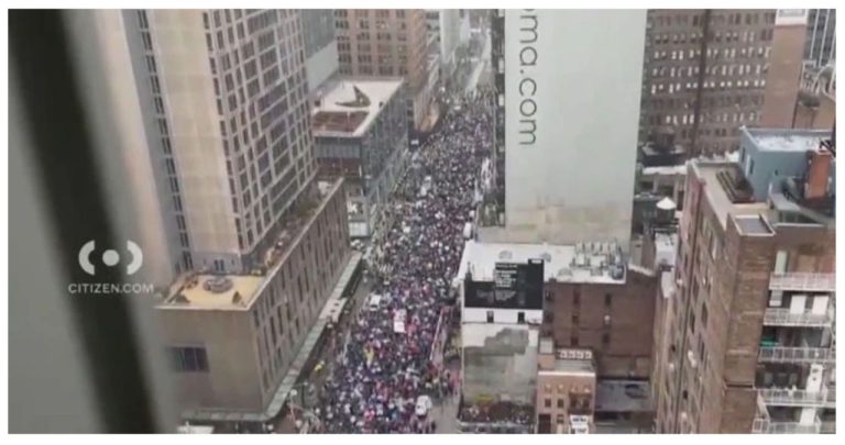 Tense moments as protestors and police clash in Times Square