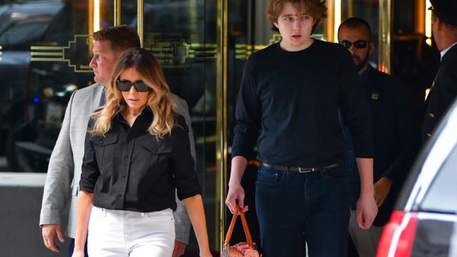 Barron Trump, standing at 6-foot-7, appears taller than Melania in a rare appearance with Donald Trump